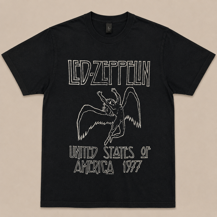 Led Zeppelin Unisex T-Shirt: USA '77. (Black)