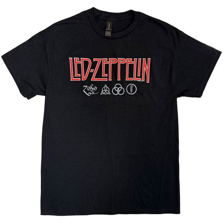 Led Zeppelin Unisex T-Shirt: Logo & Symbols (Black)