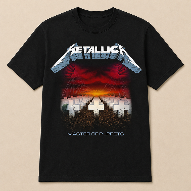 Metallica Unisex T-Shirt: Master of Puppets Tracks (Black) (Back Print)