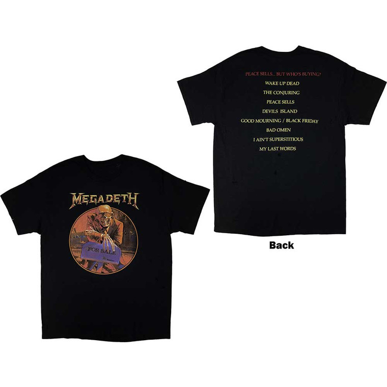Megadeth Unisex T-Shirt: Peace Sells Track list (Black) (Back Print)