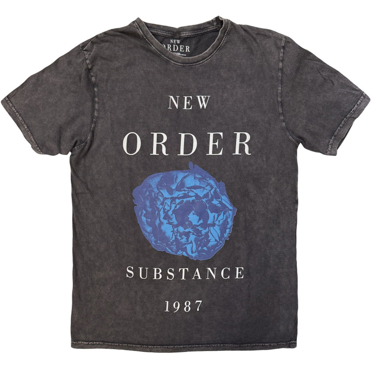 New Order Unisex Stone Wash T-Shirt: Substance 1987 (Charcoal Grey)