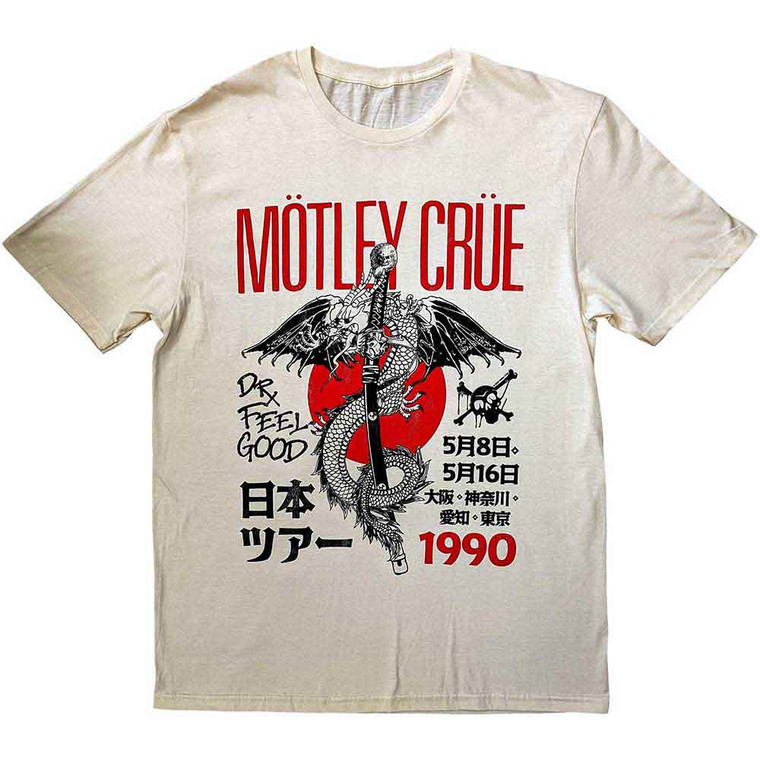 Motley Crue Unisex T-Shirt: Dr. Feelgood Japanese Tour '90 (Natural)