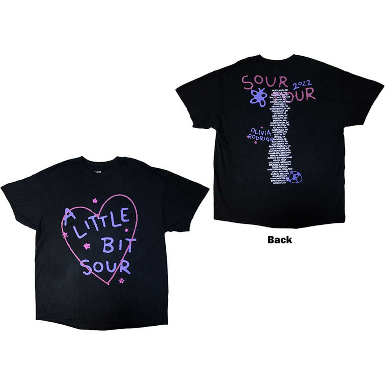 Olivia Rodrigo Unisex T-Shirt: A Little Bit Sour (Black) (Back Print & Ex-Tour) (Large)