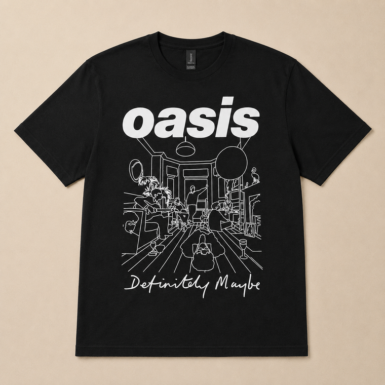 Oasis Unisex T-Shirt: Definitely Maybe Line Drawing (Black)