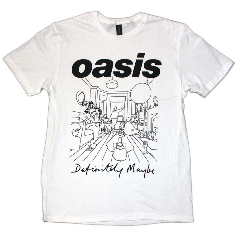 Oasis Unisex T-Shirt: Definitely Maybe Line Drawing (White)