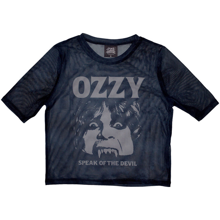 Ozzy Osbourne Ladies Crop Top: Speak Of The Devil (Navy Blue) (Mesh)