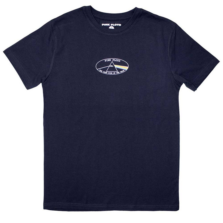 Pink Floyd Unisex T-Shirt: Mini Dark Side of The Moon Oval (Navy Blue)