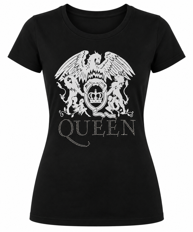 Queen Ladies T-Shirt: Logo (Black) (Embellished)