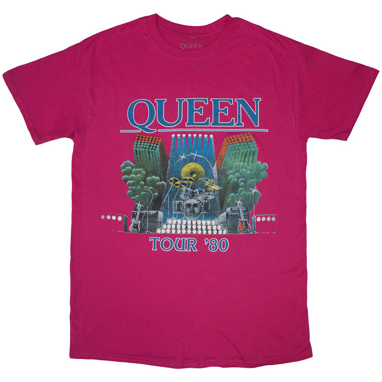 Queen Unisex T-Shirt: Tour '80 (Pink)