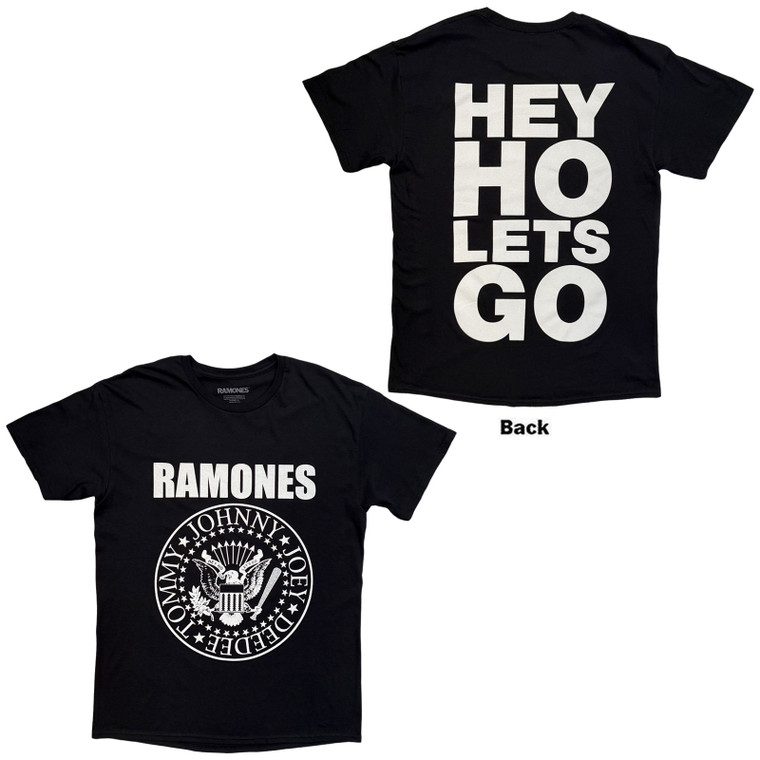 Ramones Unisex T-Shirt: Hey Ho (Front & Back) (Black) (Back Print)