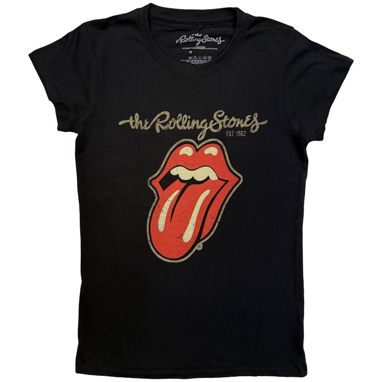 The Rolling Stones Ladies T-Shirt: Plastered Tongue (Black)