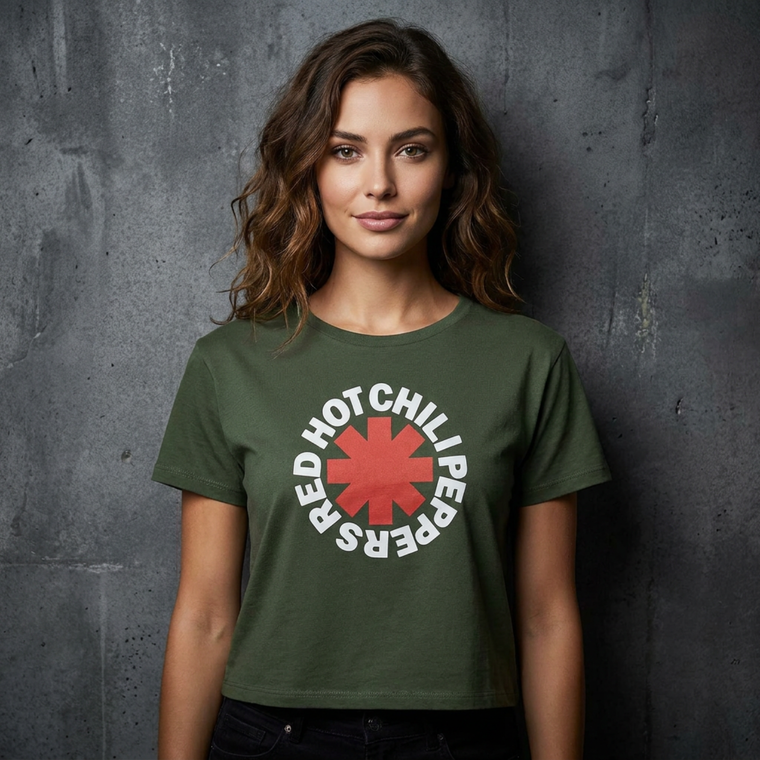 Red Hot Chili Peppers Ladies Crop Top: Classic Asterisk (Green)