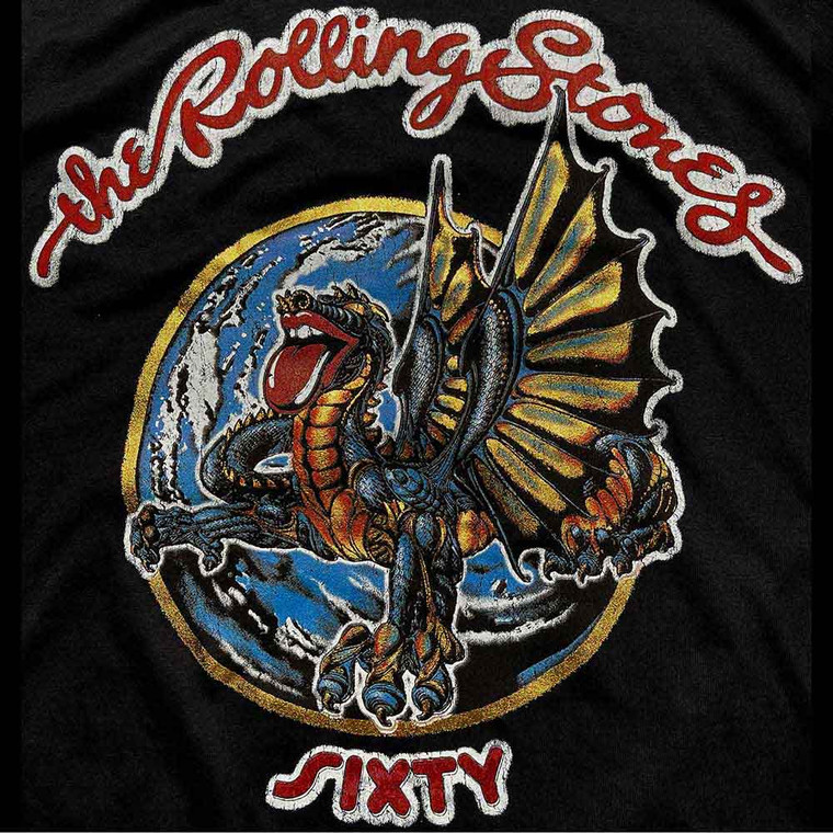 The Rolling Stones Unisex T-Shirt: Sixty Dragon Globe Sixty Dragon Globe Foiled Print (Black) (Embellished)