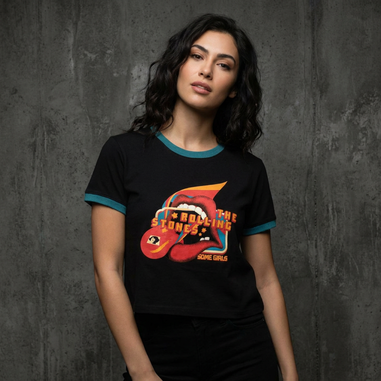 The Rolling Stones Ladies Crop Top: Some Girls Lick (Black)