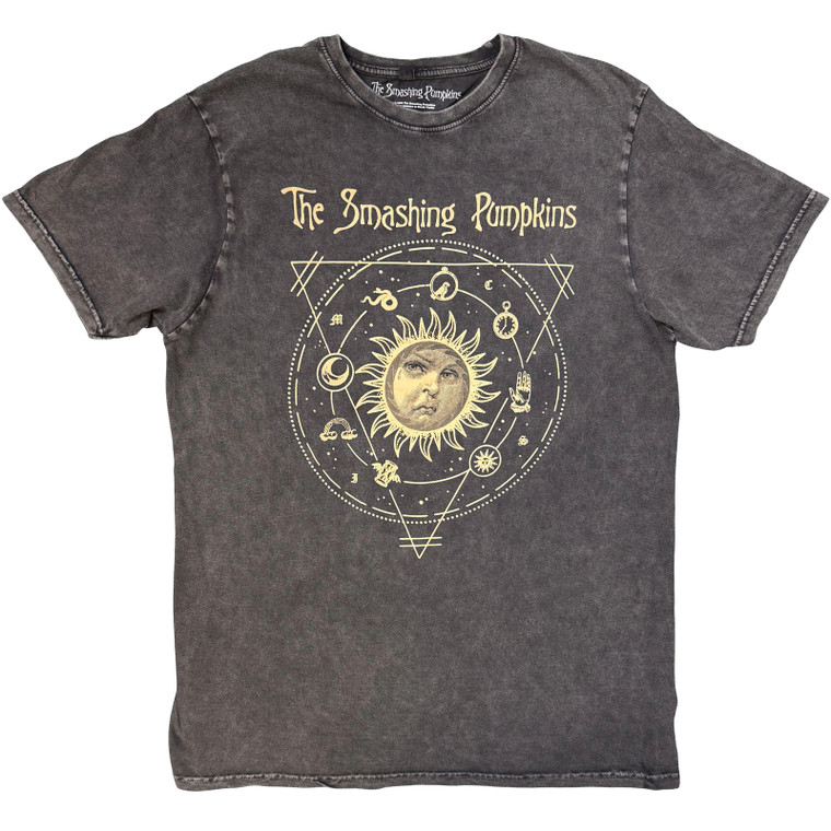 The Smashing Pumpkins Unisex Stone Wash T-Shirt: Celestial Sun (Charcoal Grey)