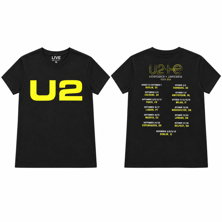 U2 Unisex T-Shirt: Logo 2018 (Black) (Back Print & Ex-Tour)