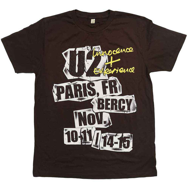 U2 Unisex T-Shirt: I+E Paris Event 2015 (Brown) (Ex-Tour)