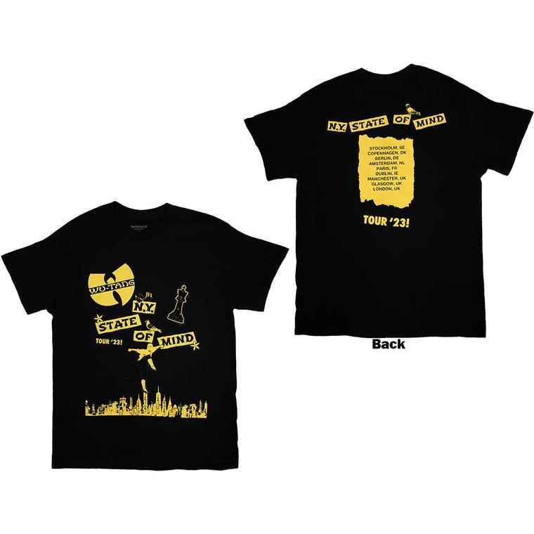 Wu-Tang Clan Unisex T-Shirt: Tour '23 NY State Of Mind (Black) (Back Print & Ex-Tour)