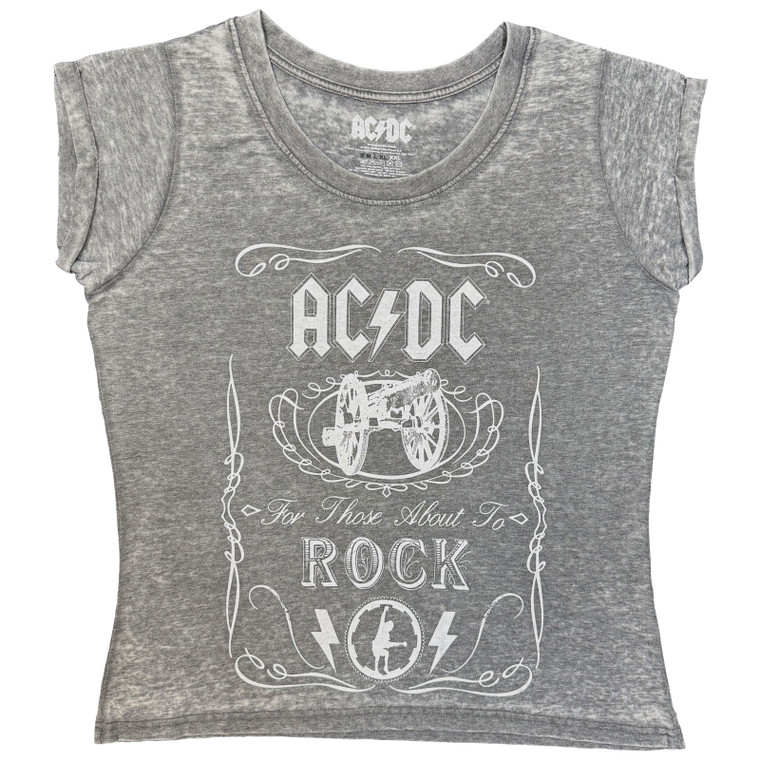 AC/DC Ladies Burnout T-Shirt: Cannon Swig (Charcoal Grey)