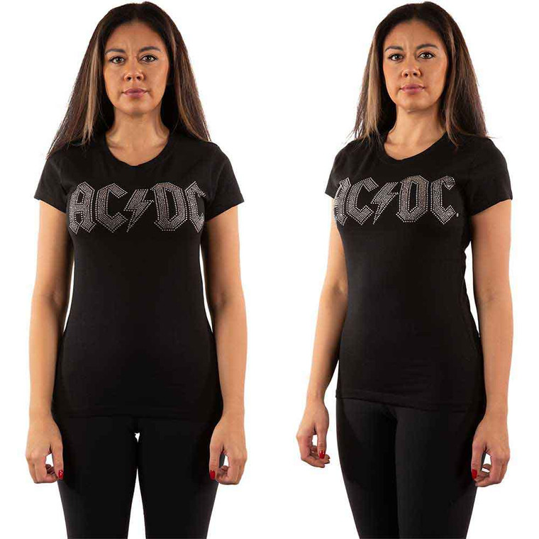 AC/DC Ladies T-Shirt: Logo (Black) (Embellished)