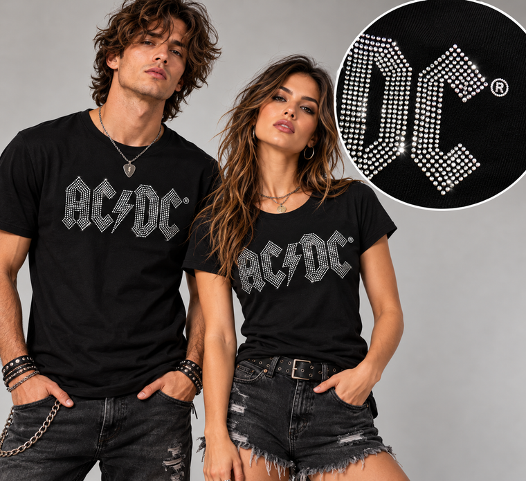 AC/DC Unisex T-Shirt: Logo (Black) (Embellished)