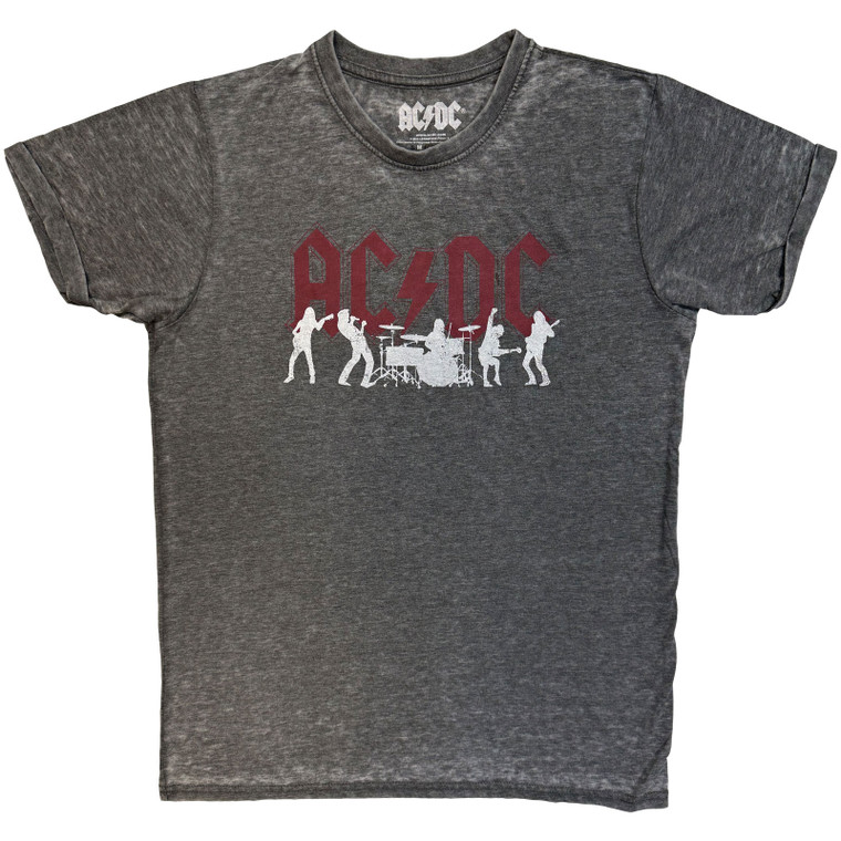 AC/DC Unisex Burnout T-Shirt: Silhouettes (Charcoal Grey)