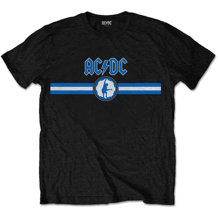 AC/DC Unisex T-Shirt: Blue Logo & Stripe (Black)