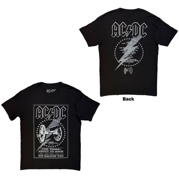 AC/DC Unisex T-Shirt: FTATR 40th Monochrome (Black) (Back Print)
