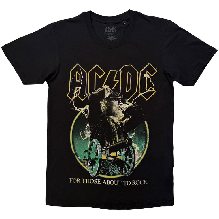 AC/DC Unisex T-Shirt: For Those About To Rock Yellow Outlines (Black)