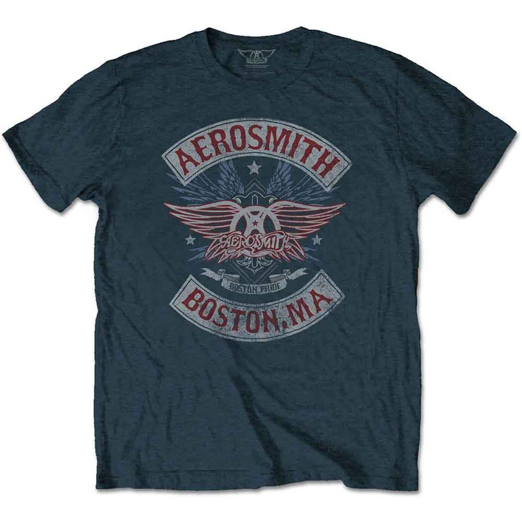 Aerosmith Unisex T-Shirt: Boston Pride (Denim Blue)