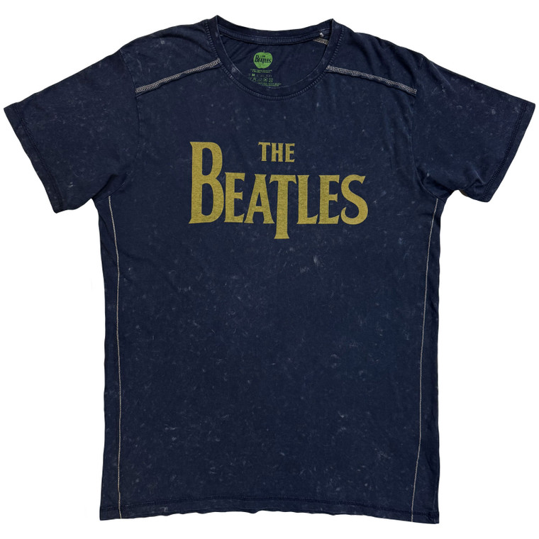 The Beatles Unisex T-Shirt: Drop T Logo Snow Wash (Navy Blue) (Wash Collection)