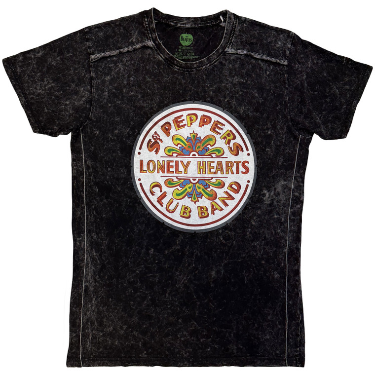 The Beatles Unisex T-Shirt: Sgt Pepper Drum Snow Wash (Black) (Wash Collection)
