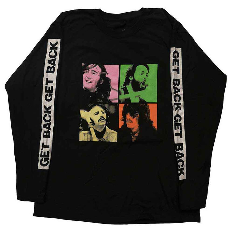 The Beatles Unisex Long Sleeve T-Shirt: Get Back Studio Shots (Black) (Sleeve Print)