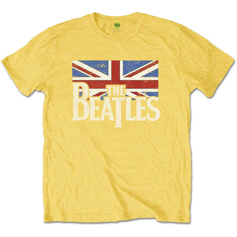 The Beatles Kids T-Shirt: Drop T Logo & Vintage Flag (Yellow)