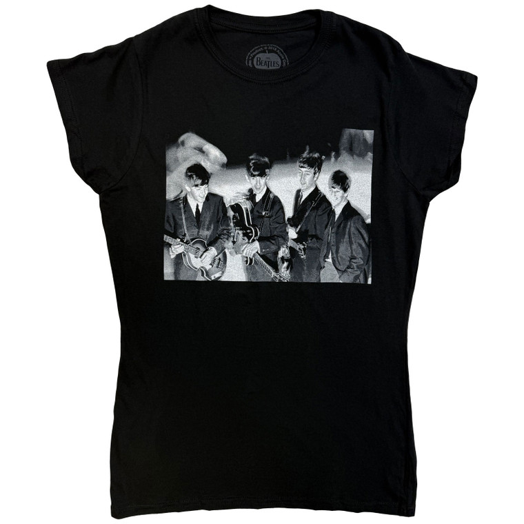 The Beatles Ladies T-Shirt: Smiles Photo (Black)