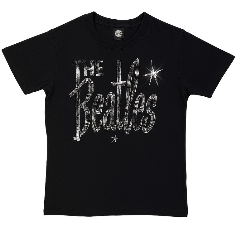 The Beatles Unisex T-Shirt: Retro Logo Crystals (Black) (Embellished)