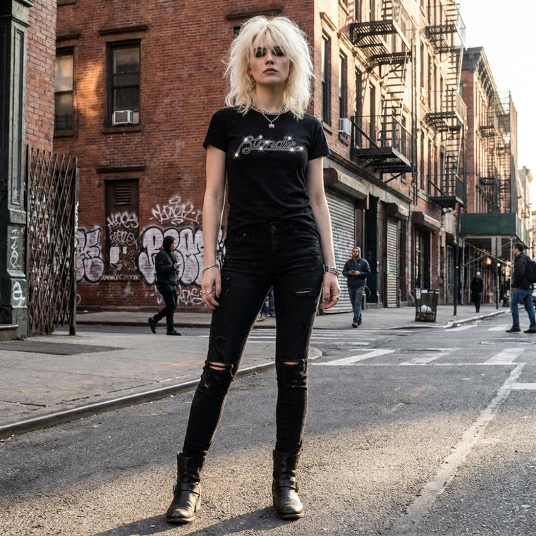 Blondie Ladies T-Shirt: Logo (Black) (Embellished)