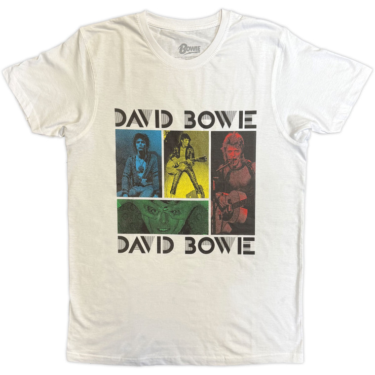 David Bowie Unisex T-Shirt: Mick Rock Photo Collage (White)