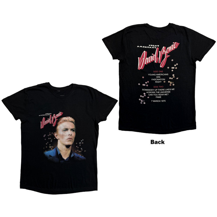 David Bowie Unisex T-Shirt: Young Americans (Black) (Back Print)