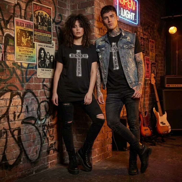 Black Sabbath Unisex T-Shirt: Cross (Black) (Embellished)