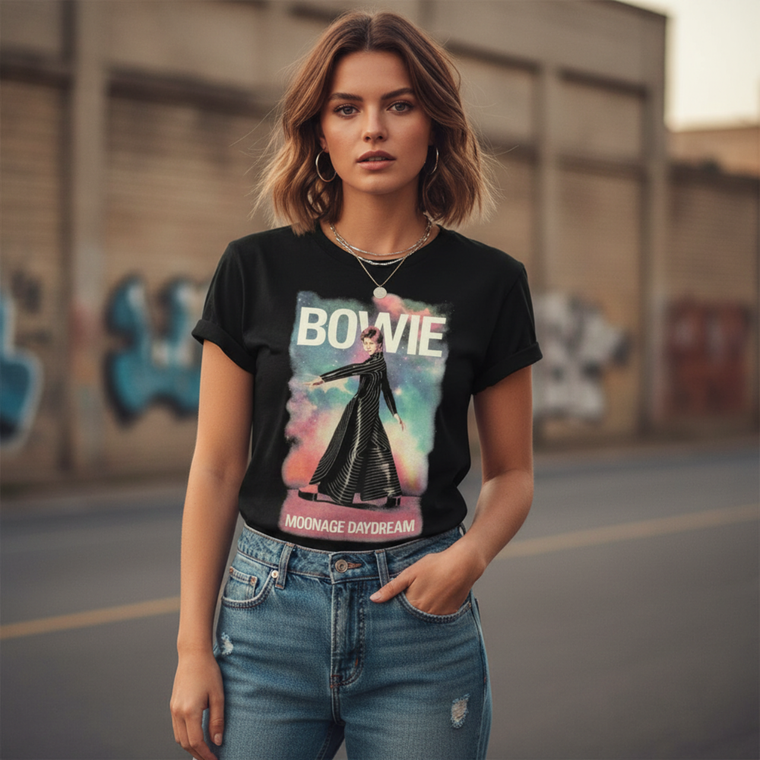 David Bowie Unisex T-Shirt: Moonage 11 Fade (Black) (Embellished)