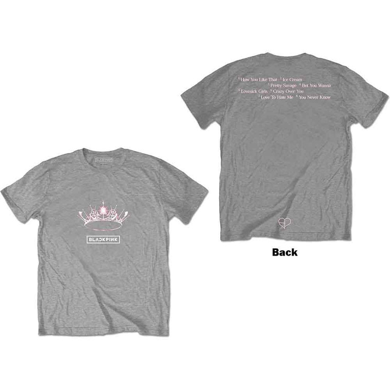 BlackPink Unisex T-Shirt: The Album - Crown (Grey) (Back Print)