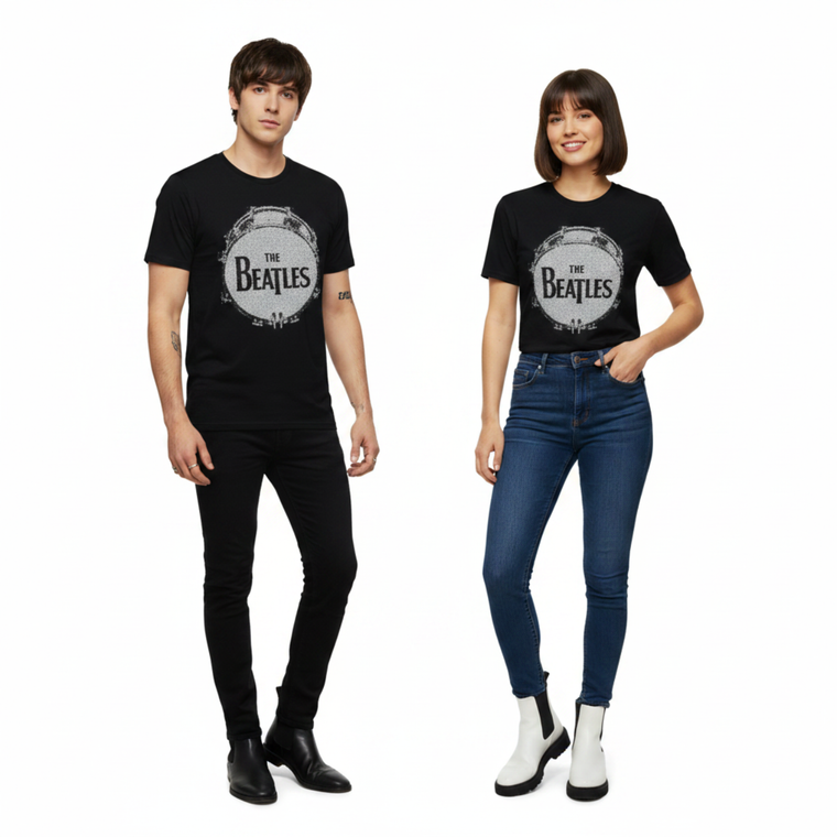The Beatles Unisex T-Shirt: Drum Black Caviar (Black) (Embellished)