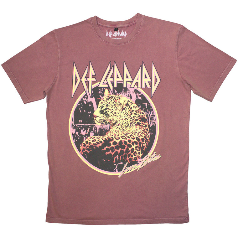 Def Leppard Unisex Stone Wash T-Shirt: Love Bites (Kashmir Red)