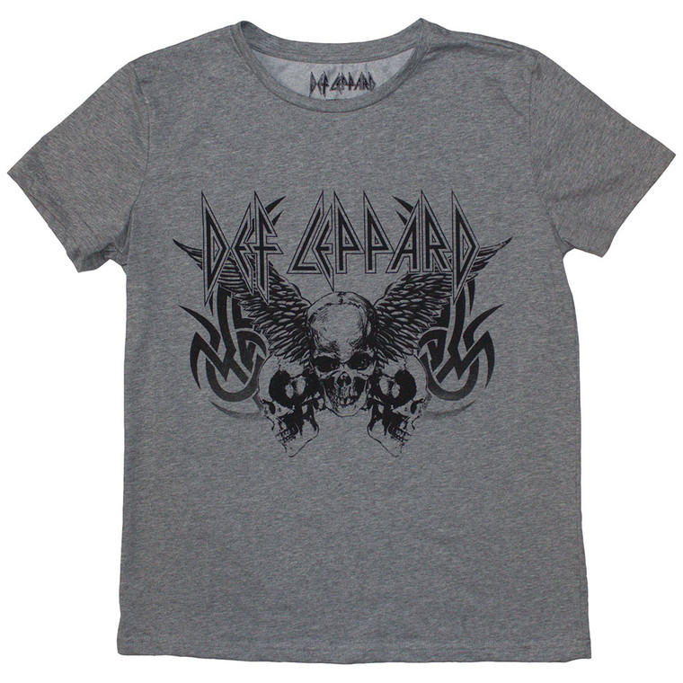Def Leppard Ladies T-Shirt: Tribal Skull (Grey)