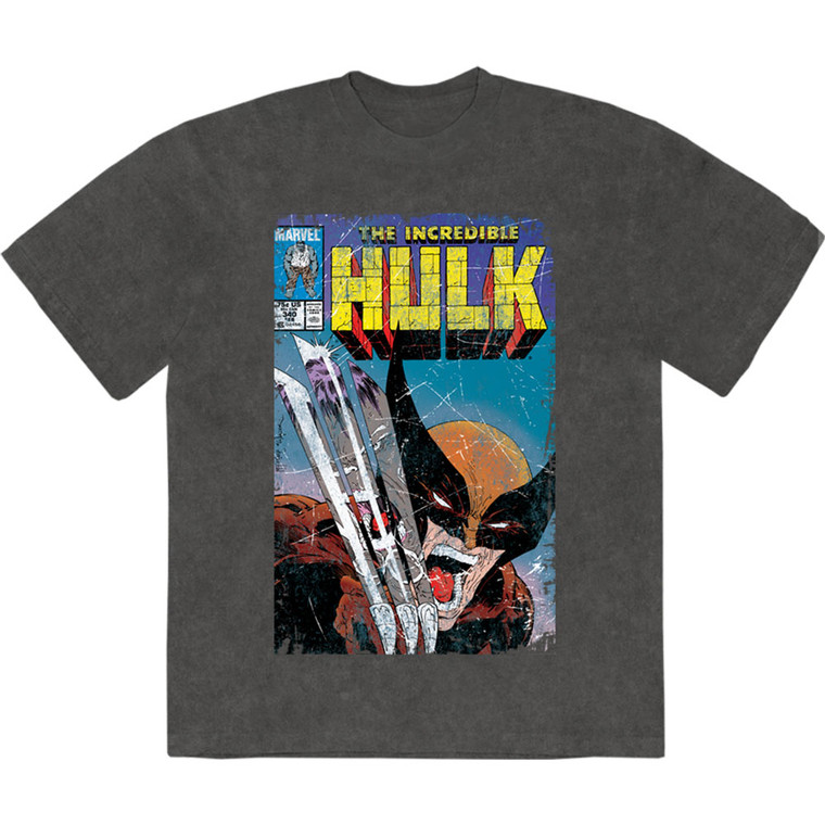 Marvel Comics Unisex Stone Wash T-Shirt: Incredible Hulk Wolverine (Black)