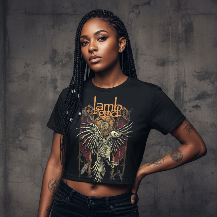 Lamb Of God Ladies Crop Top: Crow (Black)