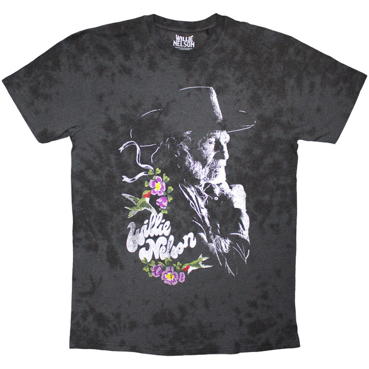 Willie Nelson Unisex T-Shirt: Floral (Black) (Wash Collection)