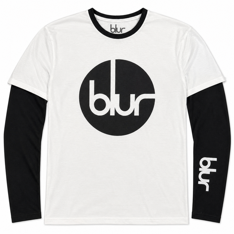 Blur Unisex 2 In 1 Layered Long Sleeve T-Shirt: Circle Logo (Black & White) (Sleeve Print)