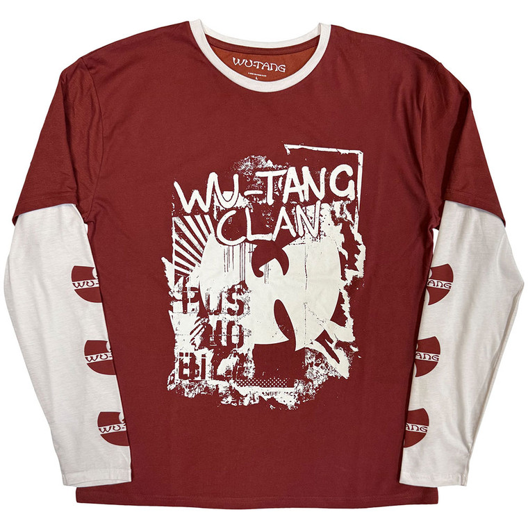 Wu-Tang Clan Unisex 2 In 1 Layered Long Sleeve T-Shirt: Graffiti (Red & White) (Sleeve Print)